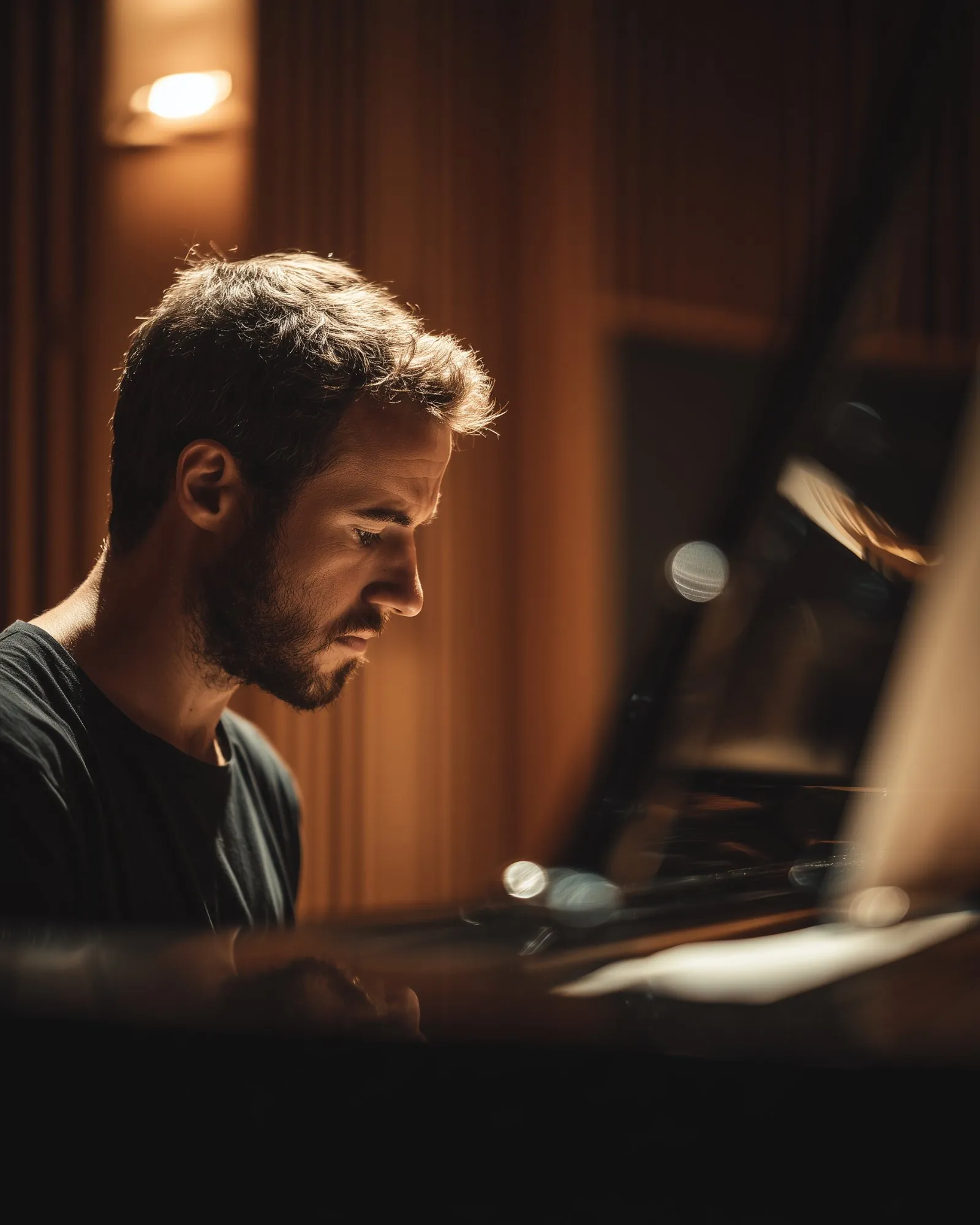 Adult piano student during a daytime in-home lesson in Roswell, GA