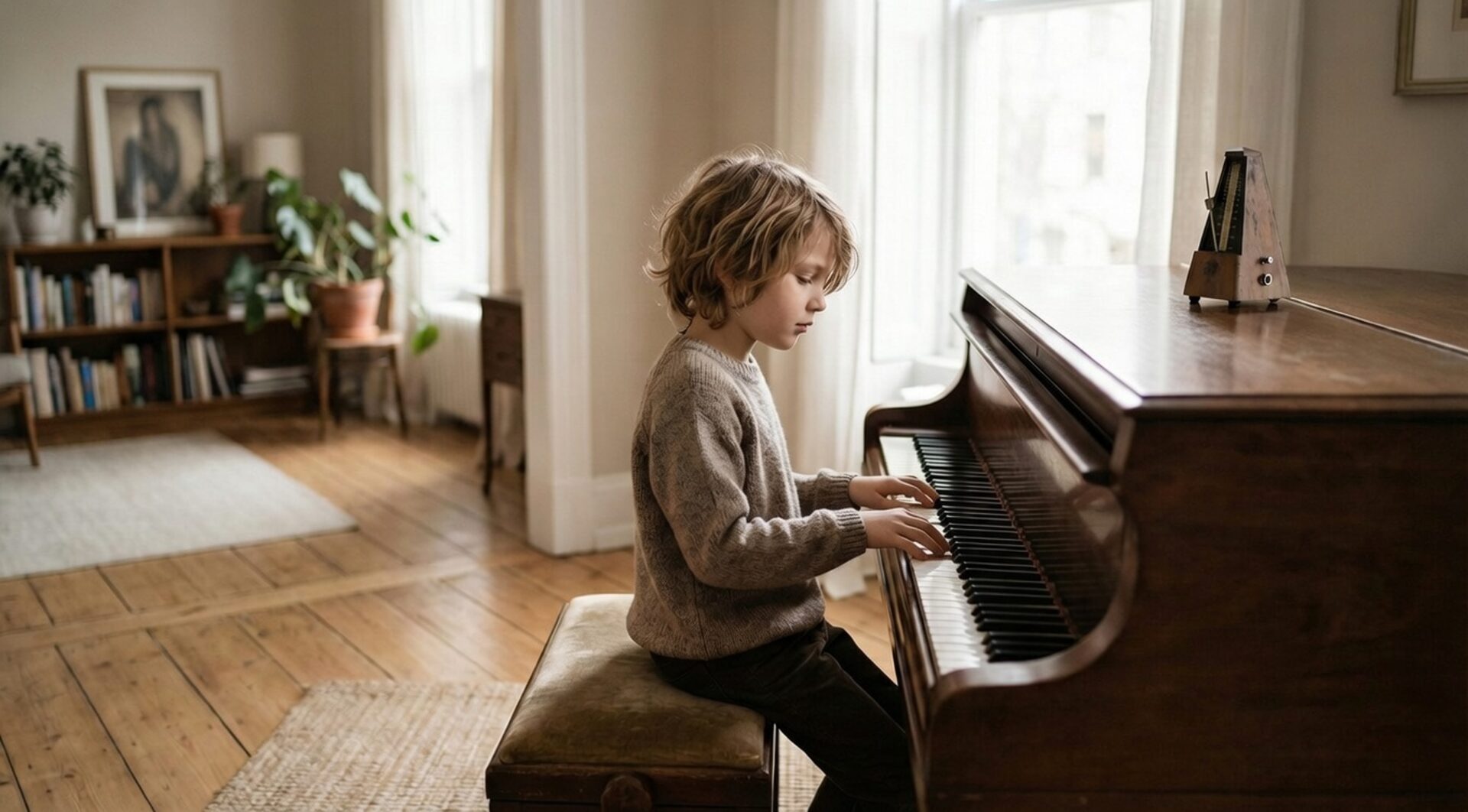 Young Mabry Middle School student during an in-home piano lesson in Roswell, GA with Davide Palmer