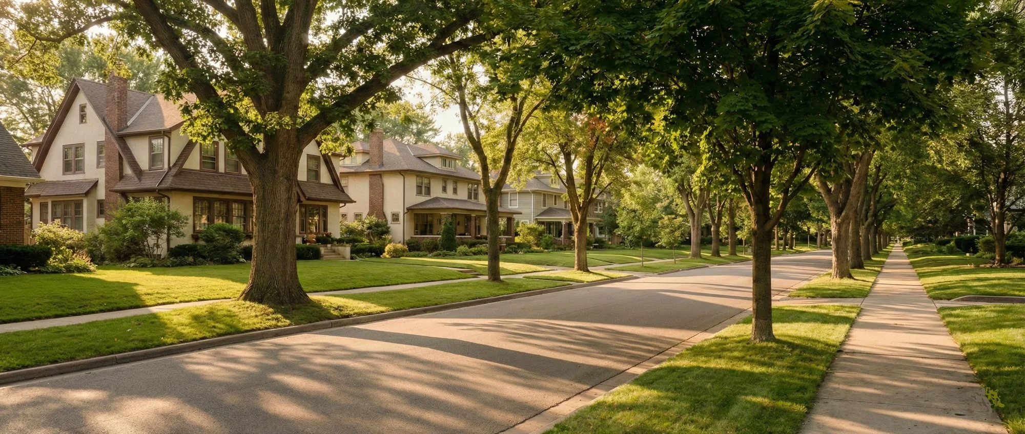 Tree-lined residential street in Roswell, GA — in-home piano lessons eliminate the commute