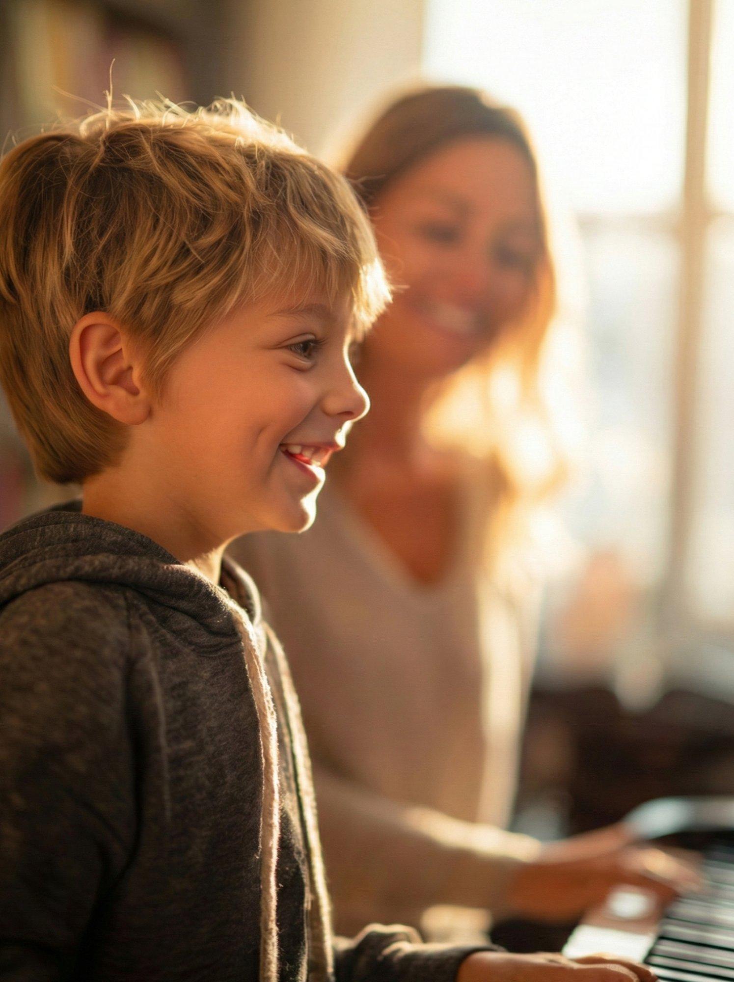 Young student during an in-home piano lesson in Roswell, GA